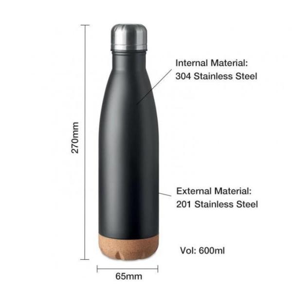 Cola Shaped Double Wall Vacuum Insulated Stainless Steel Water Bottle 500ML Custom Metal Water Bottles With Cork Bottom For Sports