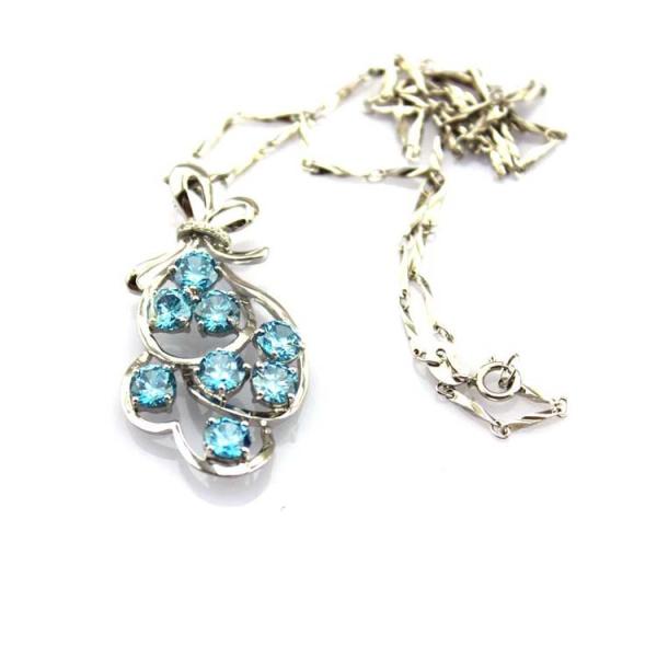 925 Silver Jewelry Grape Shape Blue Topaz Cubic Zircon Pendant Necklace (P44)