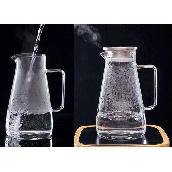 304 Stainless Steel Lid Clear Glass Water Pitcher , Hot Water Glass Pitcher