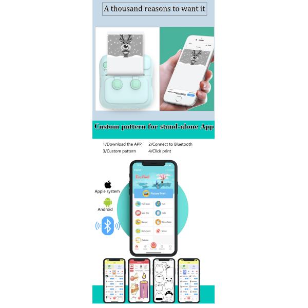Portable Phone Thermal Mini Printer Sticker Bluetooth 200DPI
