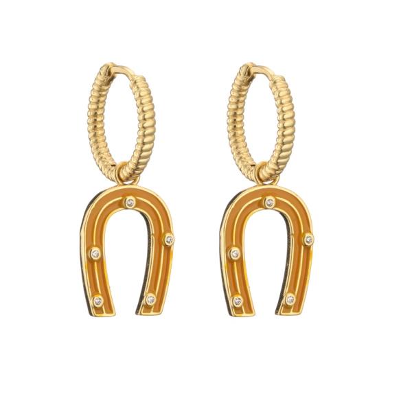 Enamel U Shape Gold Earrings Cute Contemporary OEM Gold Plated Hoop Earrings