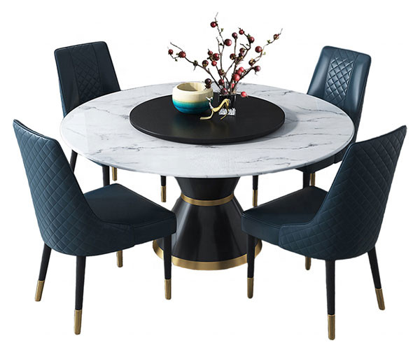 Italian Style Marble Top Dining Table And Chairs Set Round White Heavy Duty
