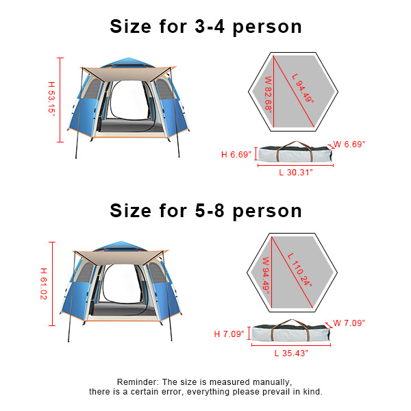 Outdoor Hexagon Camping Tent Automatic Pop Up Tents Blue Large Tents