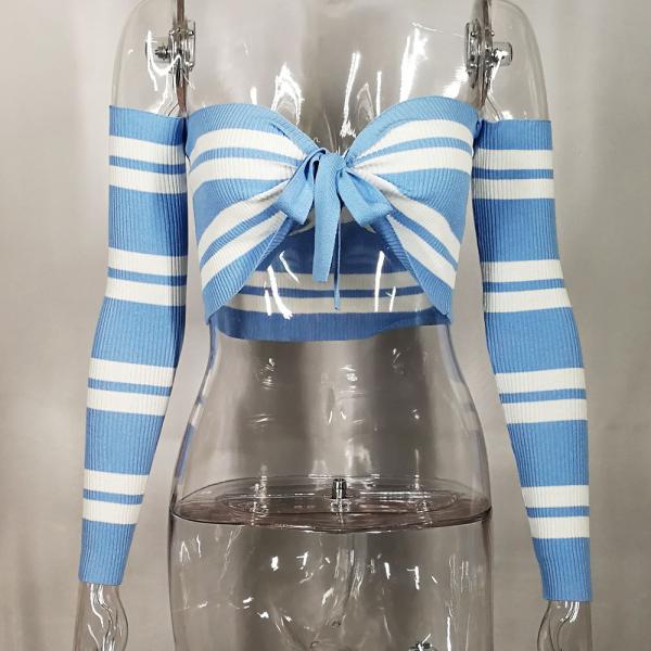 One Word Shoulder Women Crop Top Long Sleeve T Shirt