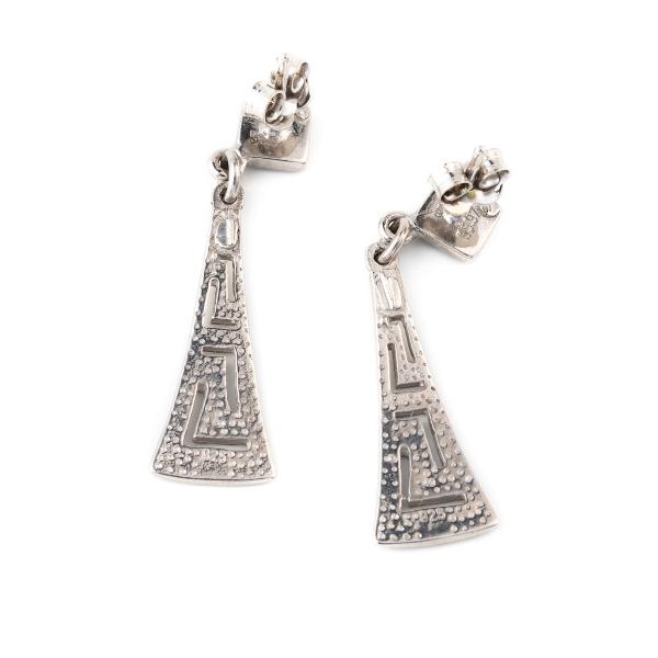 Retro Greek Key Curvy Silver Blue Fire Opal Dangle Earrings High Quality Jewelry For Women