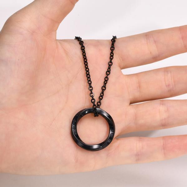 OEM Stainless Steel IP Black Plated Round Pendant Necklace with Roman Numerals Corrosion Resistant