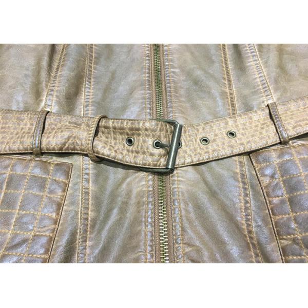 Brown Color Faux Pu Leather Coat For Mens Garment Dyed Technical With Belt