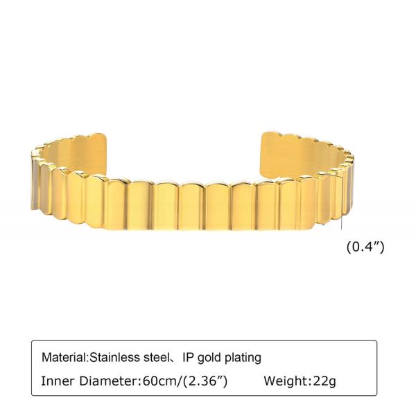 Wide Open Stainless Steel Cuff Bracelet Adjustable Vertical Stripe Style For Men Women