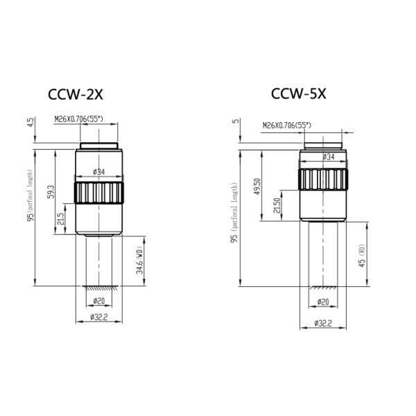 95mm Metallographic Achromatic Objective Lens APO Long Working Distance