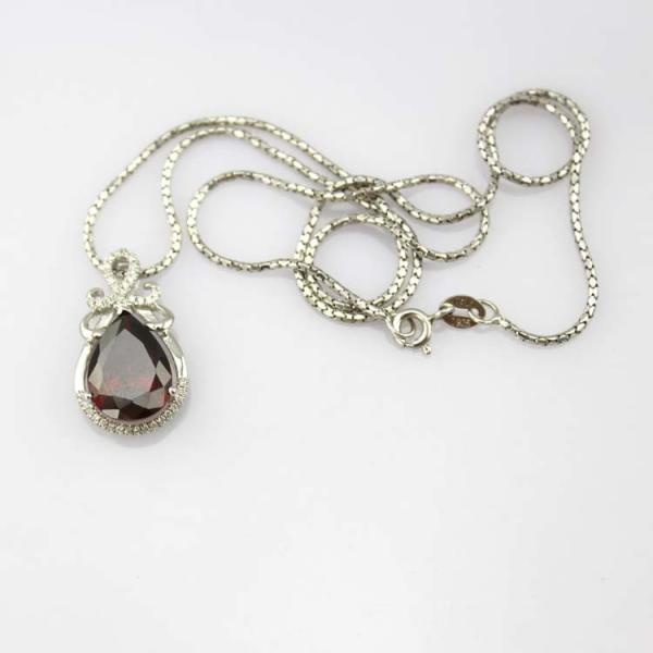 Fashion Silver Jewelry Pear-Shaped Garnet Cubic Zircon Pendant(PSJ0405)