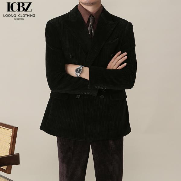 British Business Men's Slim Warm Suit with Double Breasted Closure and Regular Length