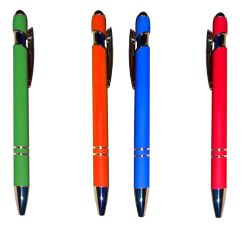 Fancy aluminum pole Advertising pen with rubber touch Metal touch pen Aluminum tube ballpoint pen