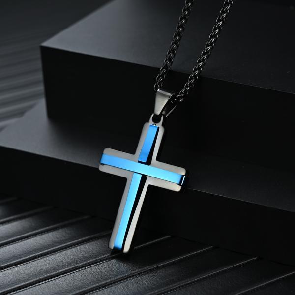 Gold Lord's Prayer Pendant Cross Necklace in Stainless Steel in 3 Colors for Men and Women
