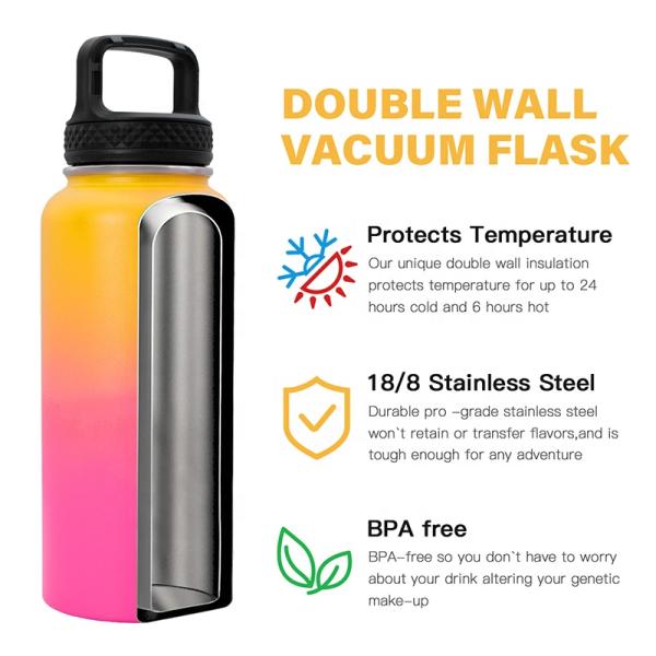 12oz - 64oz Stainless Steel Insulated Bottle Double Wall Vacuum Insulated