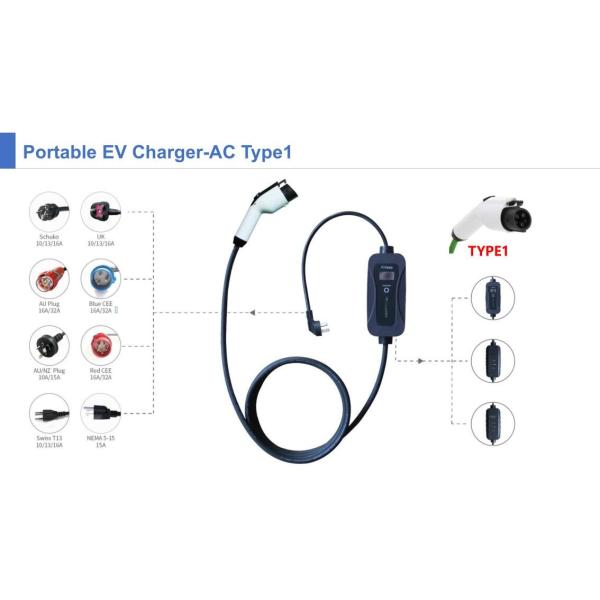 IEC62196-2 mode2 charger 7kw single phase adjustable current portable ev charger for electric vehicle charging