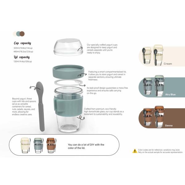 Reusable BPA-Free Yogurt Cup 320ml 480ml Leakproof Glass Container