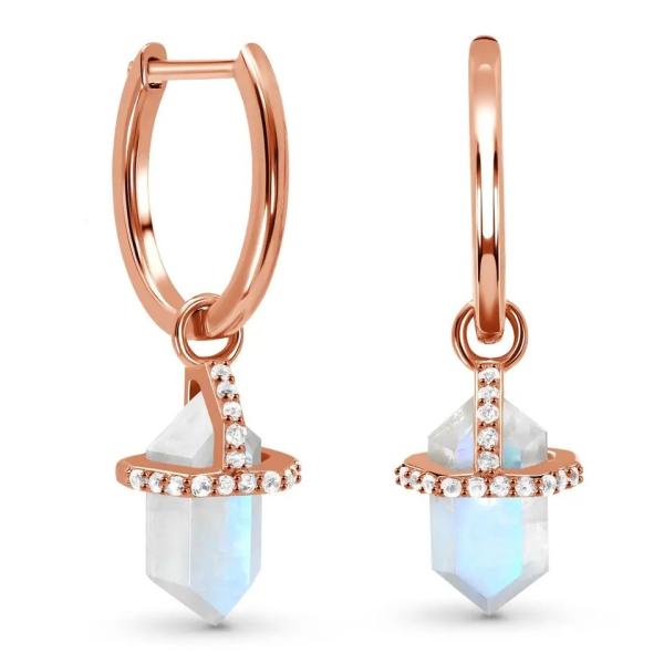 925 Sterling Silver Natural Stone Jewelry Hexagon Cut Blue Rainbow Moonstone Stud Earrings