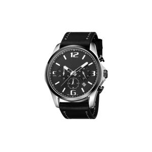Waterproof Black Chronograph Watch , Mens Chronograph Watches Leather Band Big