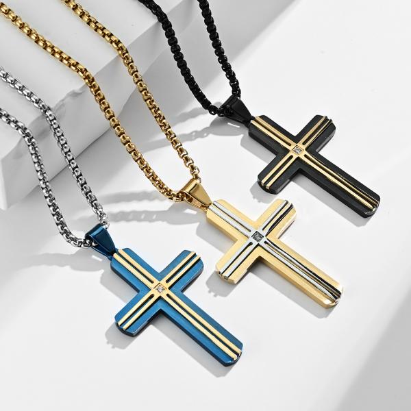 Blue and Gold Metal Prayer Choker for Men Stainless Steel Link Chain Necklaces Fine Jewelry Anniversary Occasion