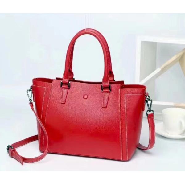 Polyester Cotton Lining Red Cow Leather Tote Handbags For Women