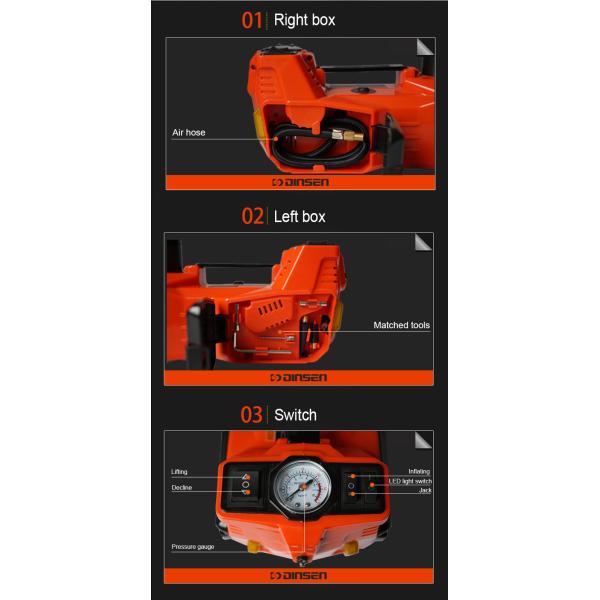 DINSEN 3 in 1 multifunctional 12v electric hydraulic jack ,inflator pump and light.