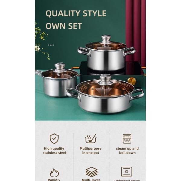Factory Direct Kitchen Cooking Food Stainless Steel 3 PCS Cooking Pots And Pans Cookware Sets
