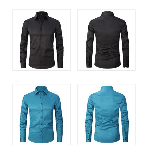 Solid Color Men Shirts Apparel Business Casual Polyester Stand Collar Clothes