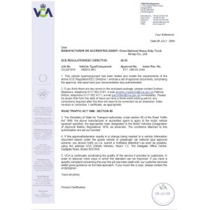 Jinan Heavy Truck Import & Export Co., Ltd. Certifications