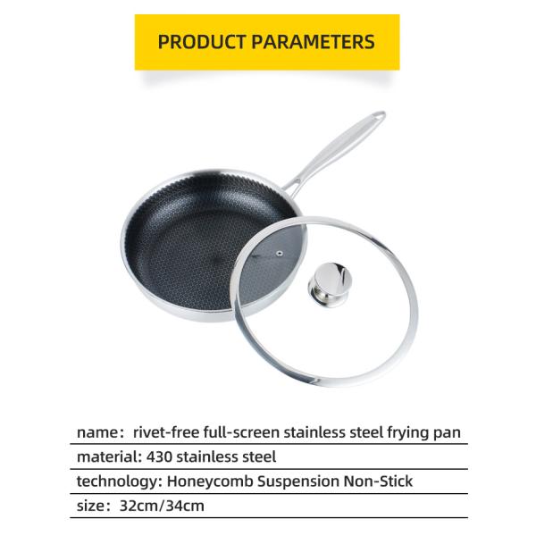 Custom Logo 304 Stainless Steel Frypan Non Stick Universal Oil Free With Glass Lid