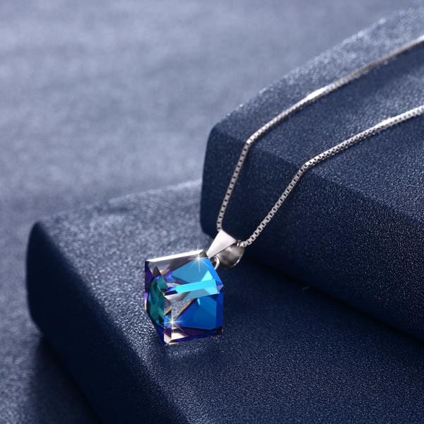 Sugar Cube Pendant Clavicle Chain Woman 925 Silver Austrian Crystal Love Cube Necklace