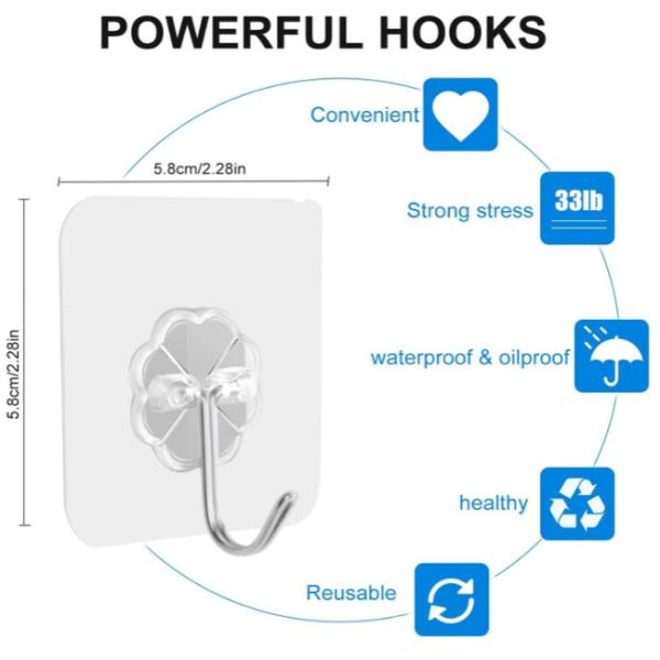 Plastic Heavy Duty Self Adhesive Wall Hooks Sticky Hanging Hooks For Concrete Wall