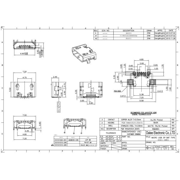 SMT Type 5 Pin USB C Connector 4.85mm Straight Side With Horn For Smart Lock