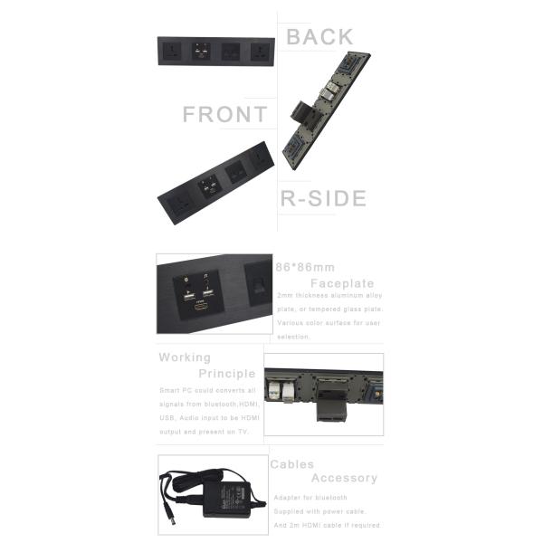 Multifunctional universal power wall mounted hotel media hub with blue tooth