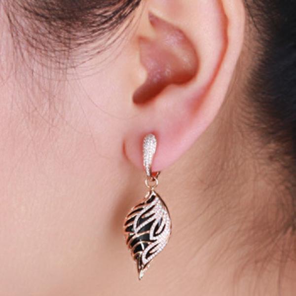 18K Rose Gold Black Onyx Diamonds Ring Pendant Earrings Jewelry Set (GDSET002)