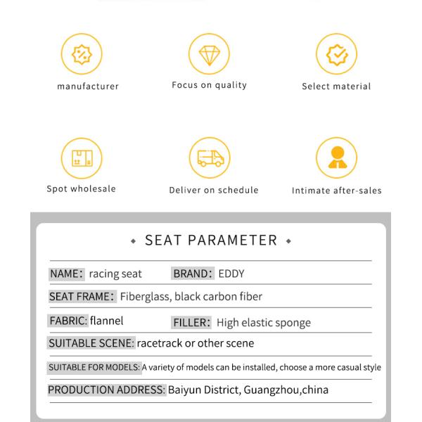 EDDYSTAR Carbon Fiber Bucket Seats Dual Slider Easy Installation For Racing Car