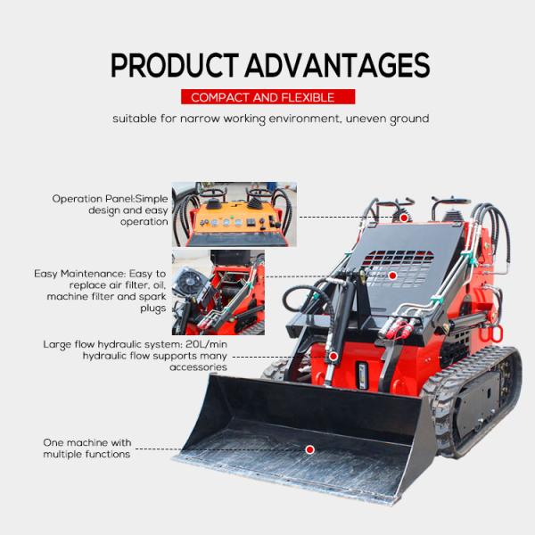 Walk Behind Crawler Mini Skid Steer Loader with Rubber Tracks and 380 Kg Bucket Capacity
