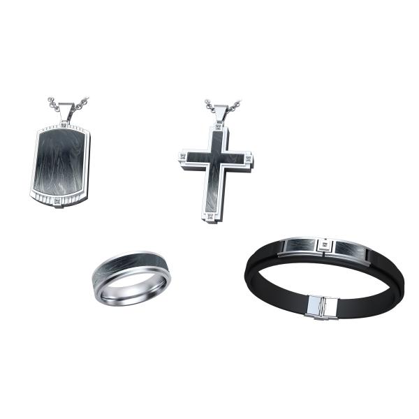 Fashion Chain Bracelet Ring Stainless Steel Cross Pendant Necklace Jewelry Gift Set