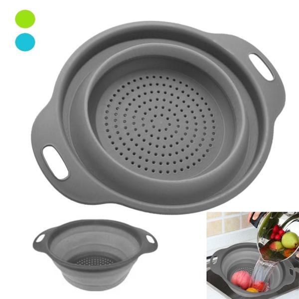 Silicone Collapsible Colander Set Food Strainer And 9 Inch Mixing Bowl 2Pcs Fruits Vegetables Pasta Strainer BPA Free