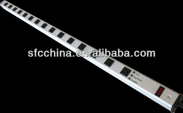 aluminium alloy UL approved American 16-outlet power strip, surge protector with led indicator, 1800w with15A curcuit breaker