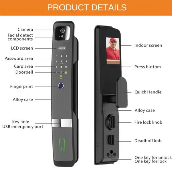 Aluminum Alloy Smart Door Lock Unlock with Tuya Face Password Fingerprint Card and Key