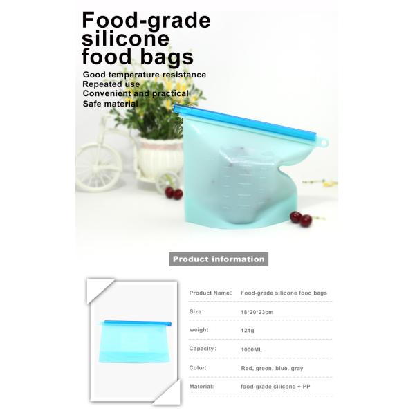 1000ML Reusable Silicone Freezer Bags BPA Free For Vegetable