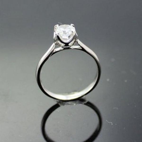 Women 925 Silver Jewelry 5mm Round Blue Topaz Cubic Zircon Ring(R258)