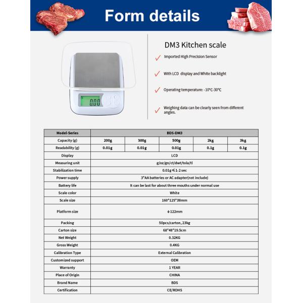 Easy Maintenance Stainless Steel Accuracy Coffee Bean Bakery Digital Food Scale Tea Scale Culinary Scale Weighing