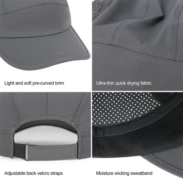 Men Quick Dry Performance Running Hat Custom Lightweight Gray Nylon Mesh Sports Caps