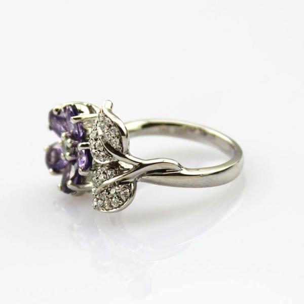 Fashion Jewelry Sterling Silver Ring with Purple and Clear Cubic Zircon (FR003)