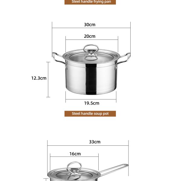 Amazon Multifunctional Kitchen Cookware Silver Cooking Pot Set Stainless Steel Pans And Pots Set With Lid