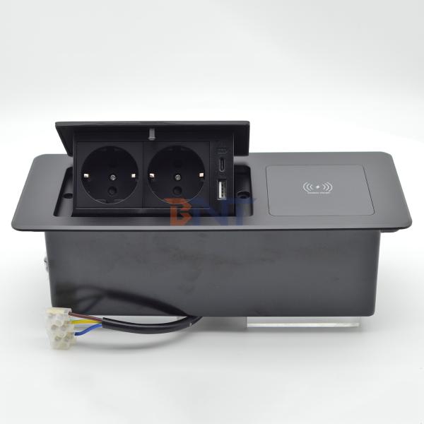 Desktop Tabletop Power Outlet Hidden Charging Sockets Multi-Connection Pop-Up Socket featuring Wireless Charging EU plug