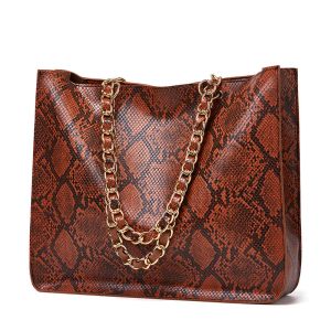 Quality Extra Large Brown Serpentine Faux Crossbody Leather Tote Handbags wholesale