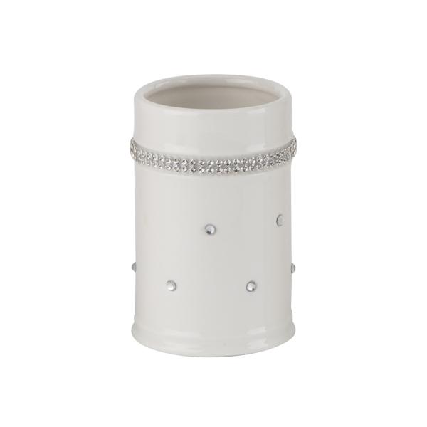 Round shape ceramic bathroom accessories set white color with acrylic decor bathroom countertop accessories