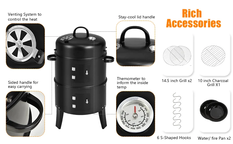 Black 3 In 1 Heavy Duty For Outdoor Camping Electric Smokeless Gas Electric Outdoor Table Outdoor Commercial